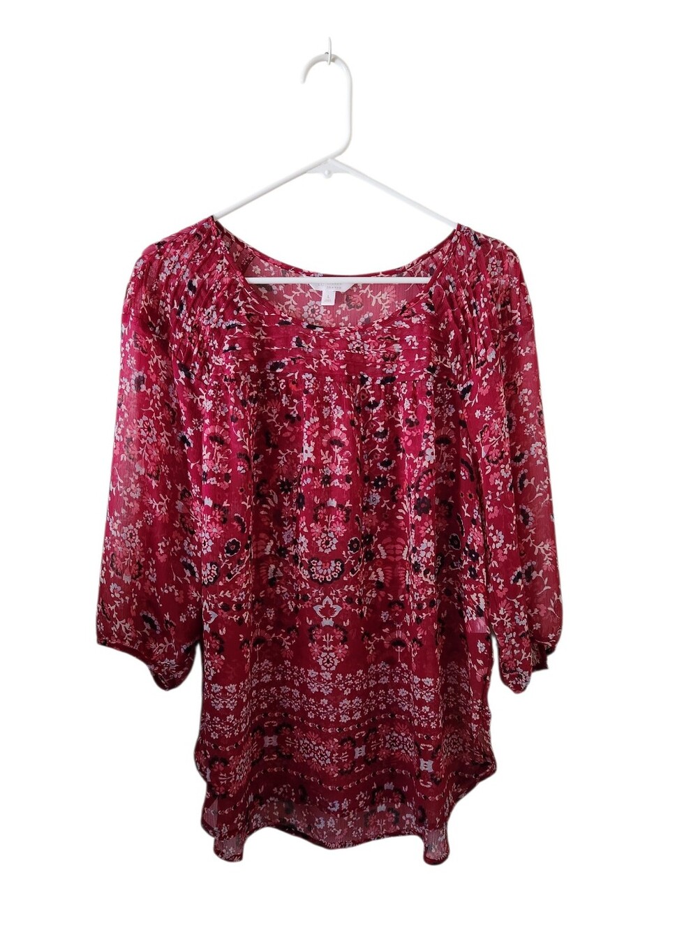 Lauren Conrad Maroon Floral Peasant Top